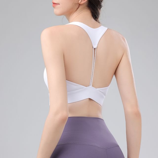 Runyz-Plain Open Back Sports Bra Top