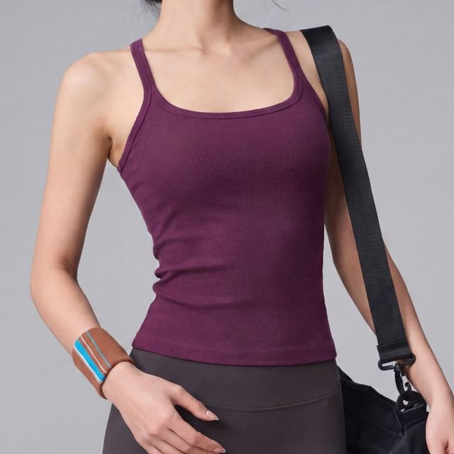 Runyz-Scoop Neck Plain Racerback Padded Tank Top