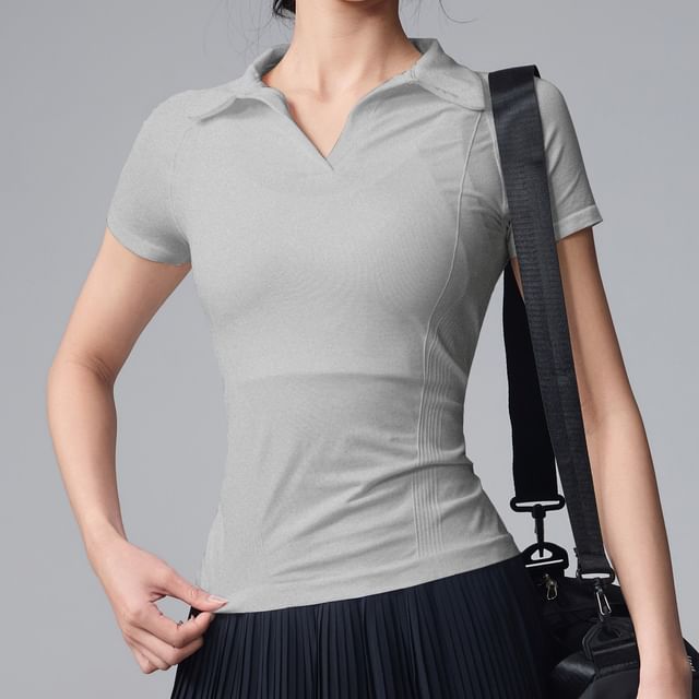 Runyz-Short Sleeve Open Placket Plain Polo Shirt