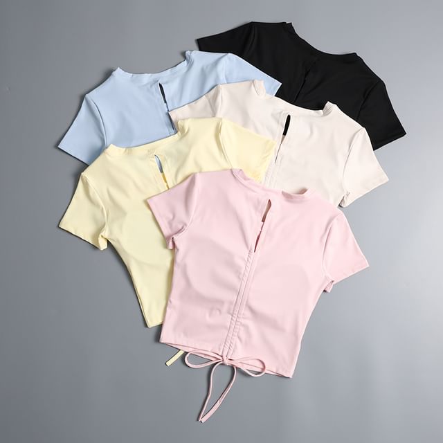 Runyz-Short-Sleeve Round Neck Plain Sport Top