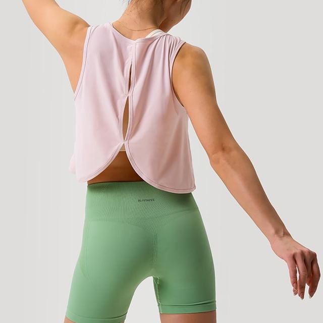 Runyz-Sleeveless Plain Backless Crop Sport Top