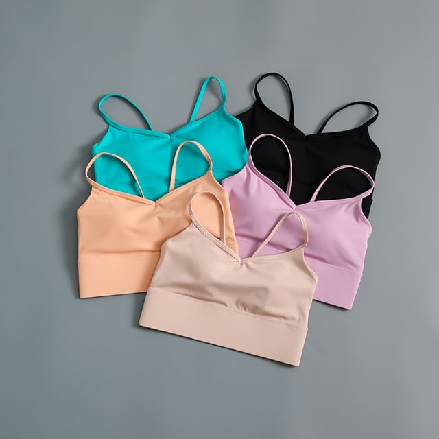 Runyz-Spaghetti Strap Plain Sports Bra