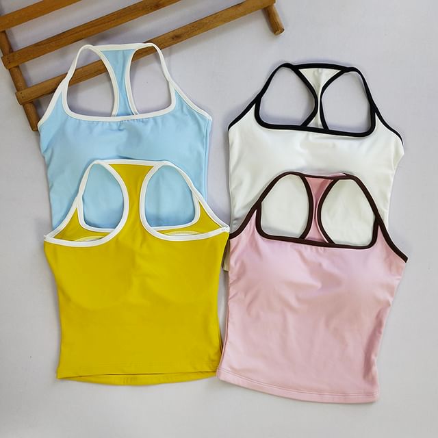 Runyz-Spaghetti Strap Square Neck Contrast Trim Cami Top