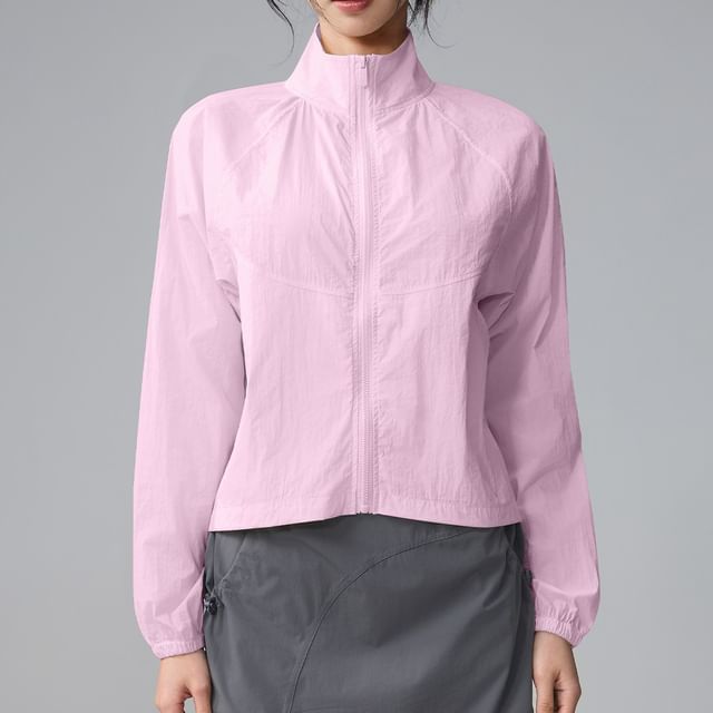 Runyz-Stand Collar Plain Panel Zip Sports Jacket