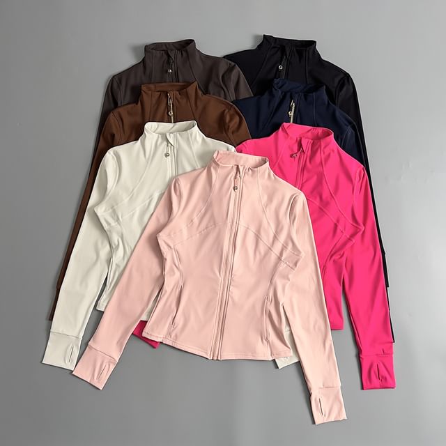 Runyz-Stand Collar Plain Zip Yoga Jacket