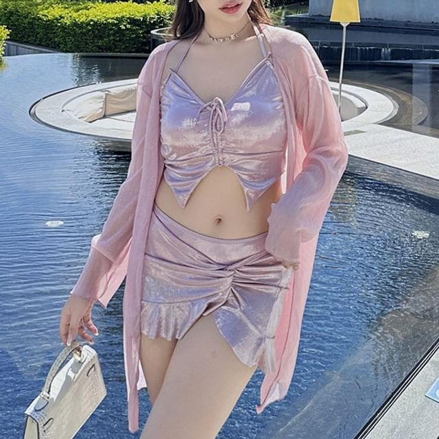 Sabbia-Set Glitter Swim Top Bottom Skirt Light Jacket