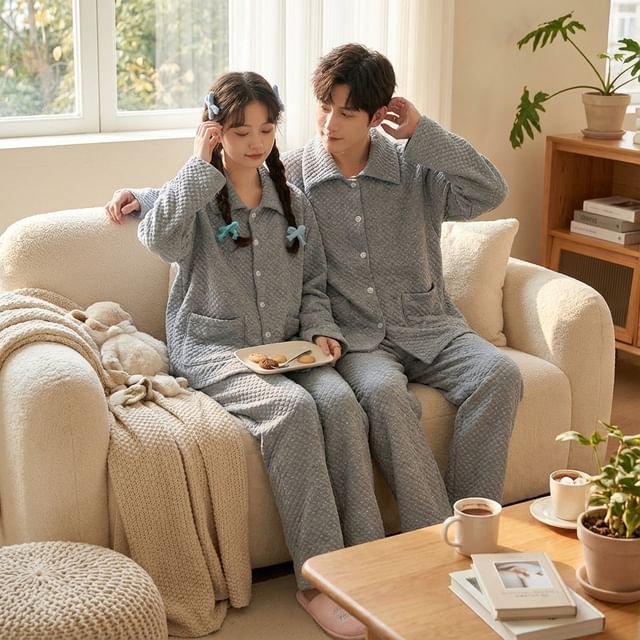 Sadelle-Couple Matching Dotted Quilted Pajama Set