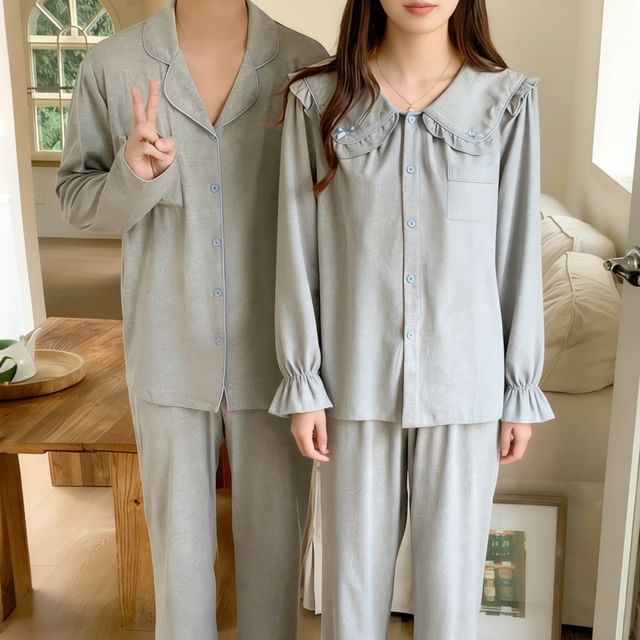 Sadelle-Couple Matching Pajama Set Long-Sleeve Plain Button-Up Top Pants Various Designs