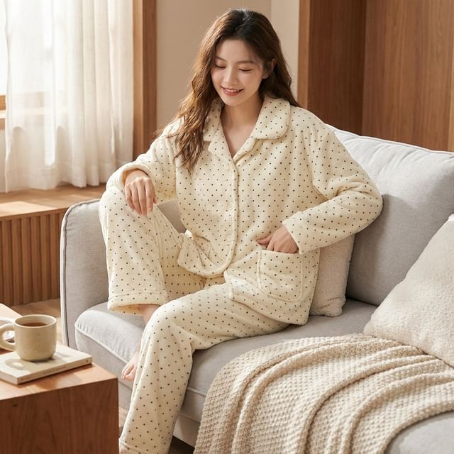 Sadelle-Dotted Button Up Pajama Set