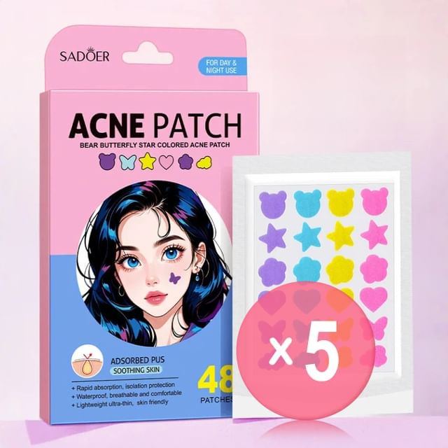 SADOER-Colored Bear Butterfly Star Acne Patch 5pcs Bundle Set