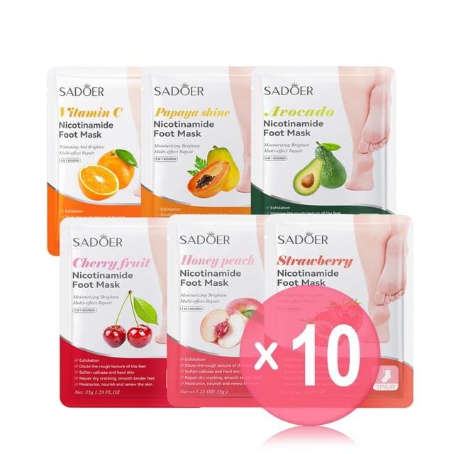 SADOER-Fruit Extract Niacinamide Foot Mask - 6 Types 10pcs Bundle Set