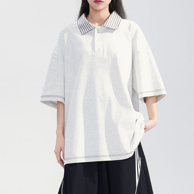 Samso-34-Sleeve Striped Collar Polo Shirt