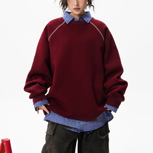Samso-Crew Neck Contrast Stitched Sweatshirt