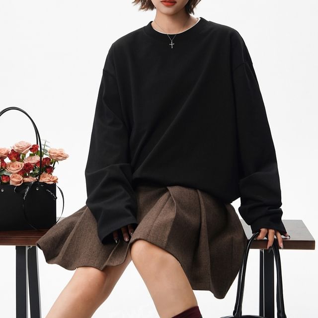 Samso-Drawstring Waist Crew Neck Plain Tee