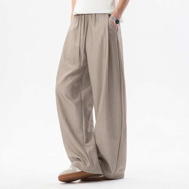 Samso-Drawstring Waist Plain Loose Fit Pants