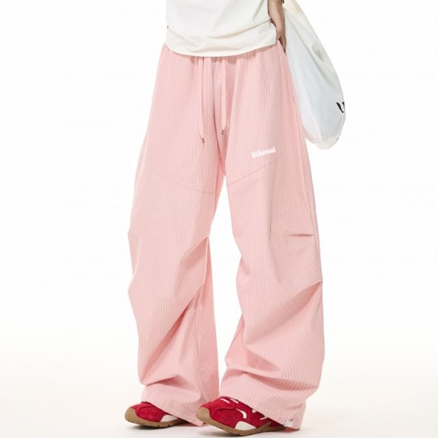 Samso-Drawstring Waist Striped Baggy Pants