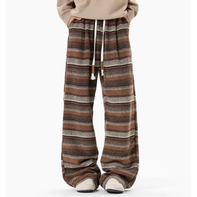 Samso-Drawstring Waist Striped Baggy Pants