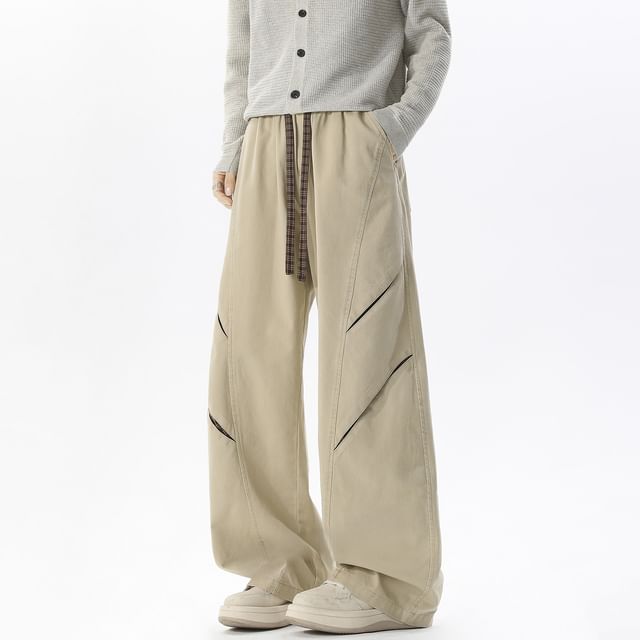 Samso-Drawstring Waist Two Tone Wide Leg Pants