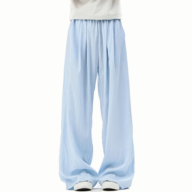 Samso-Elastic Waist Plain Baggy Pants