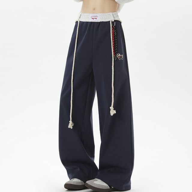 Samso-Elastic Waist Two Tone Baggy Sweatpants