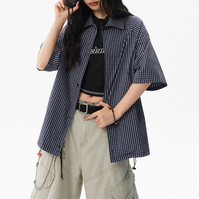 Samso-Elbow-Sleeve Button-Up Striped Shirt