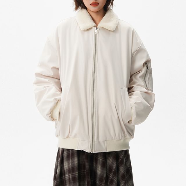 Samso-Fleece Collar Zip Puffer Jacket