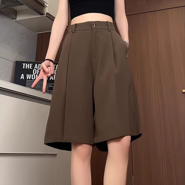 Samso-High Waist Plain Shorts