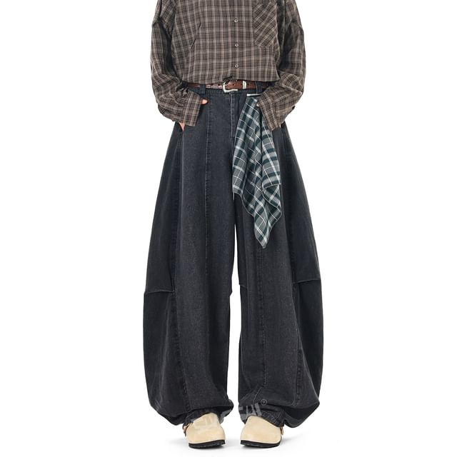 Samso-High Waist Washed Wide Leg Jeans