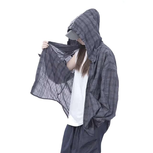 Samso-Hooded Plaid Shirt Jacket