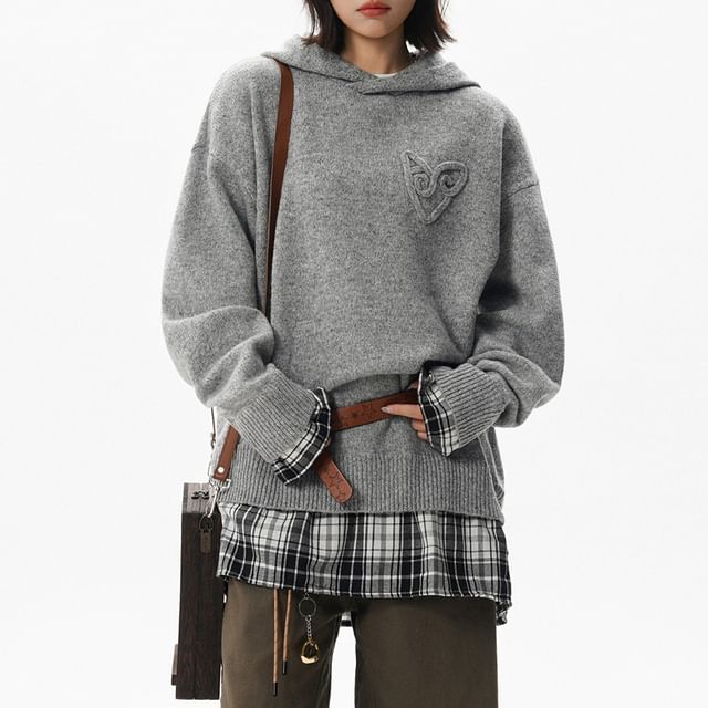 Samso-Hooded Plain Mock Two Piece Sweater
