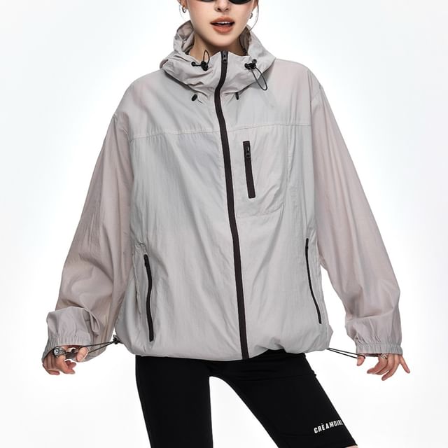 Samso-Hooded Plain Zip Jacket