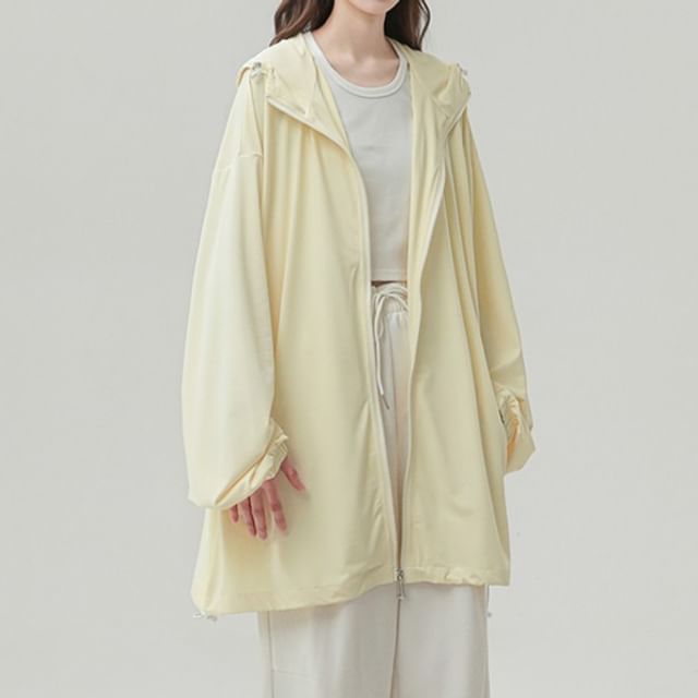 Samso-Hooded Plain Zip Windbreaker