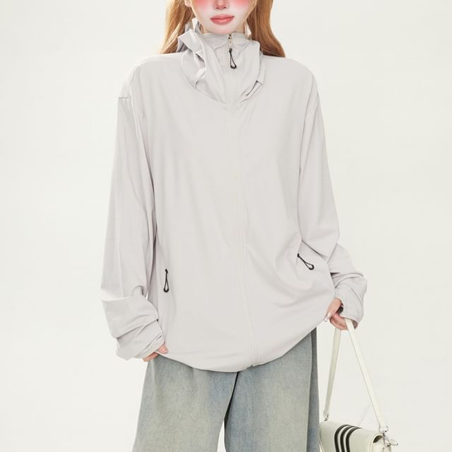Samso-Hooded Plain Zip Windbreaker