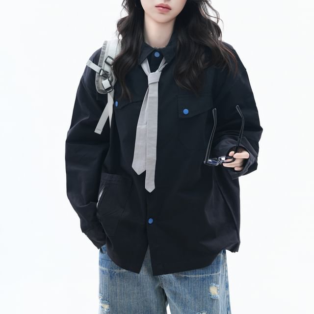 Samso-Long-Sleeve Collared Button Up Oversized Shirt