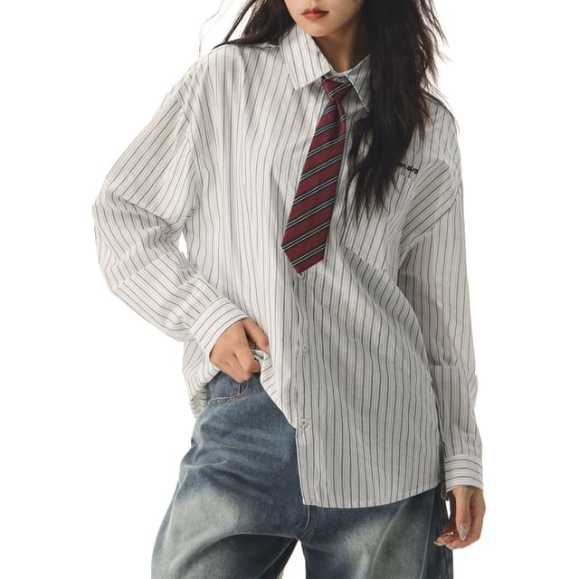 Samso-Long-Sleeve Collared Striped Button Up Shirt
