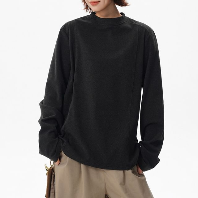 Samso-Long-Sleeve Crew Neck Plain T-Shirt