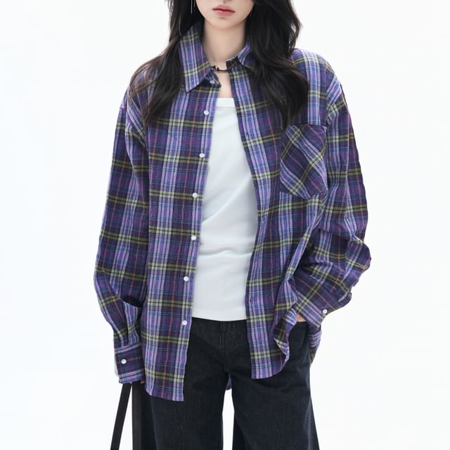 Samso-Long-Sleeve Plaid Button-Up Shirt