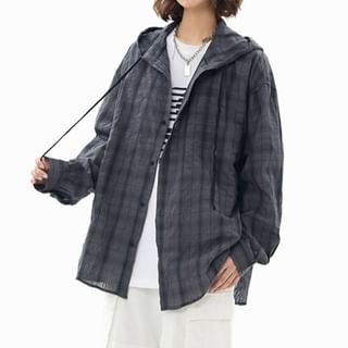 Samso-Long-Sleeve Plaid Hooded Shirt
