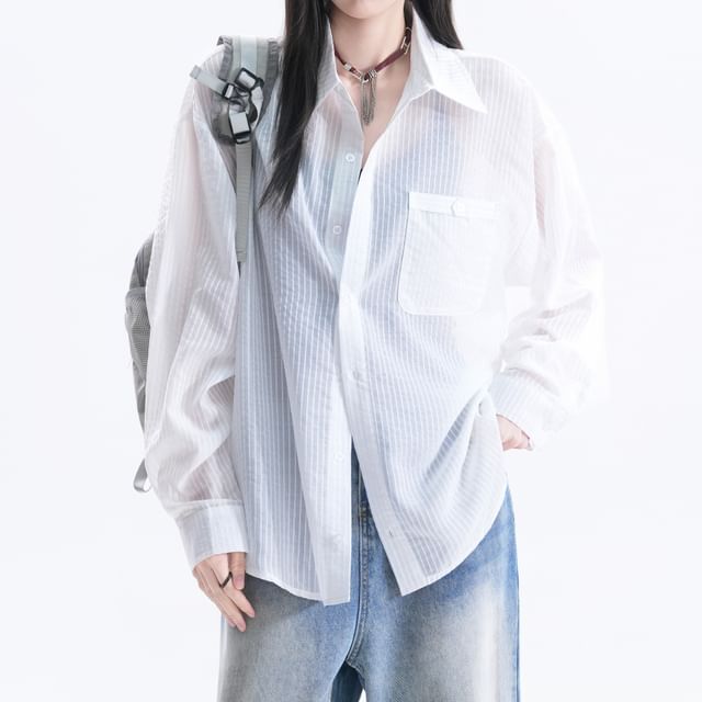 Samso-Long-Sleeve Pocketed Plain Shirt