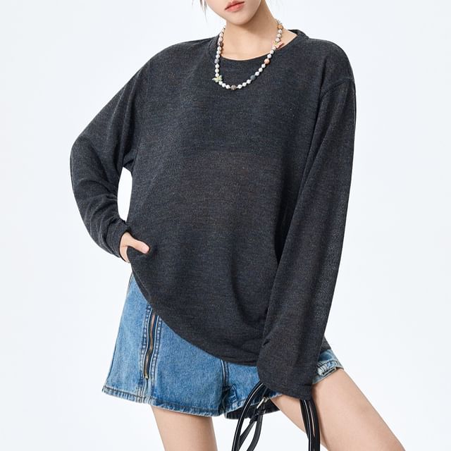Samso-Long-Sleeve Round Neck Plain Tee