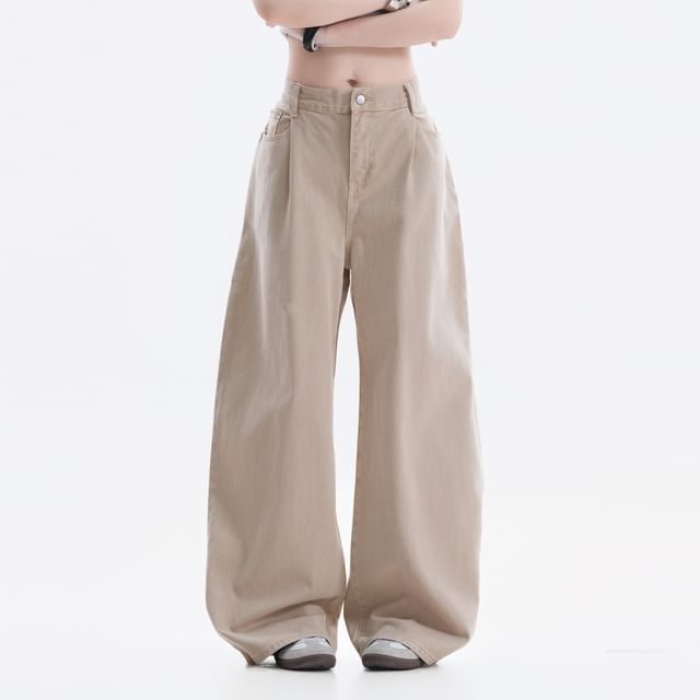 Samso-Low Rise Plain Wide Leg Barrel Jeans