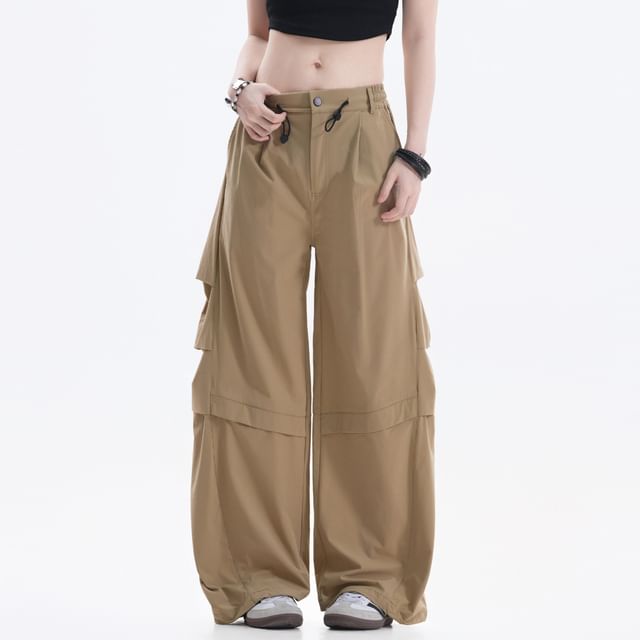 Samso-Low Rise Plain Wide Leg Cargo Pants