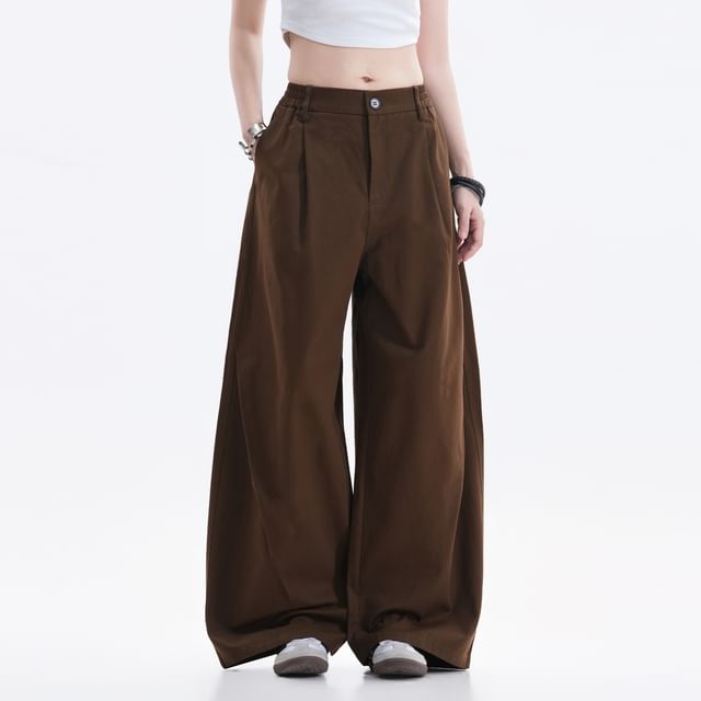 Samso-Low Rise Plain Wide Leg Pants