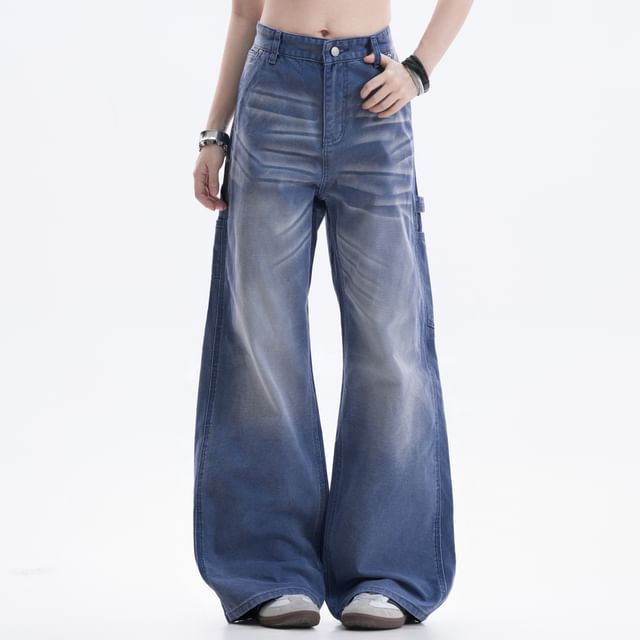 Samso-Low Rise Washed Wide Leg Jeans