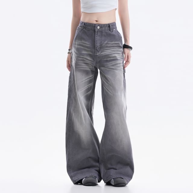 Samso-Low Rise Washed Wide Leg Jeans