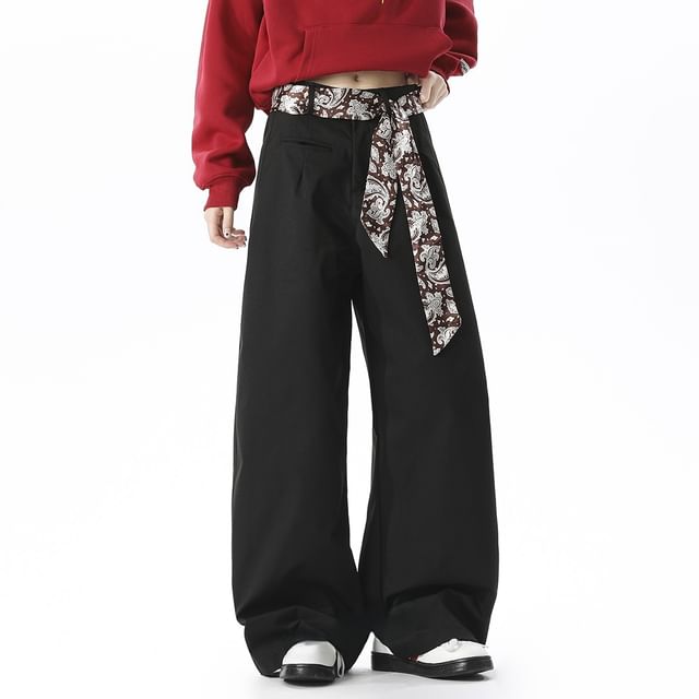 Samso-Low Waist Plain Baggy Pants