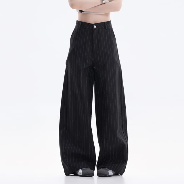 Samso-Mid Rise Pinstriped Wide Leg Pants