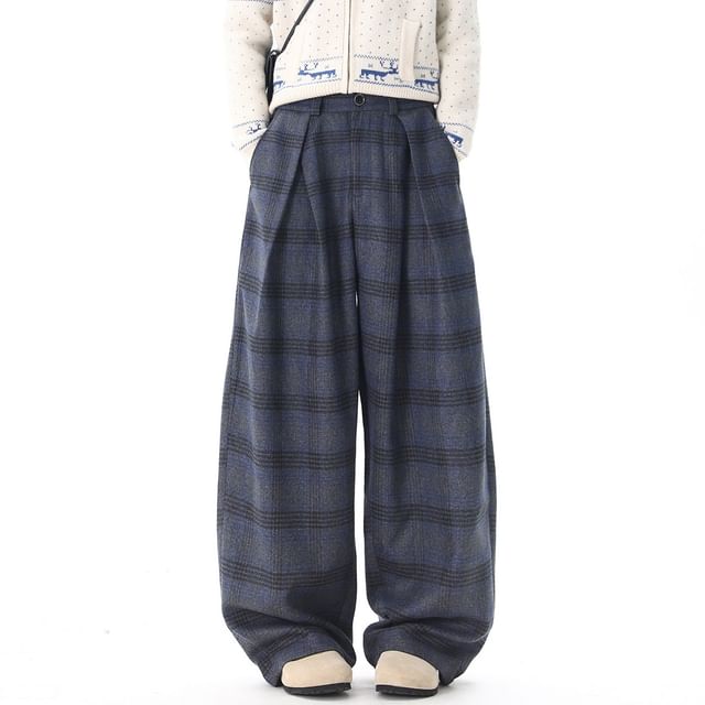 Samso-Mid Rise Plaid Baggy Pants