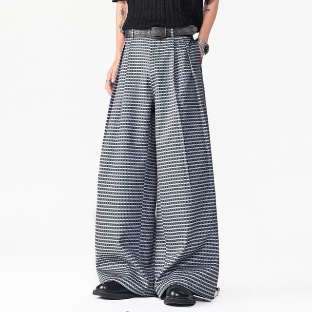 Samso-Mid Rise Plaid Wide Leg Pants