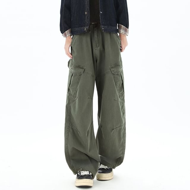 Samso-Mid Rise Plain Baggy Cargo Pants